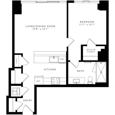a floor plan of a house with a bedroom and a living room